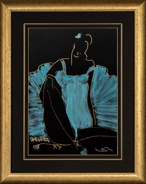 Living room painting by Joanna Sarapata titled Ballerina in a turquoise dress