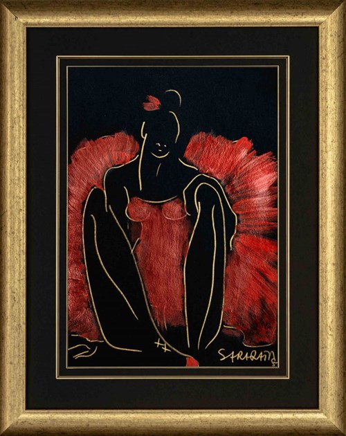Living room painting by Joanna Sarapata titled Ballerina in Red VI