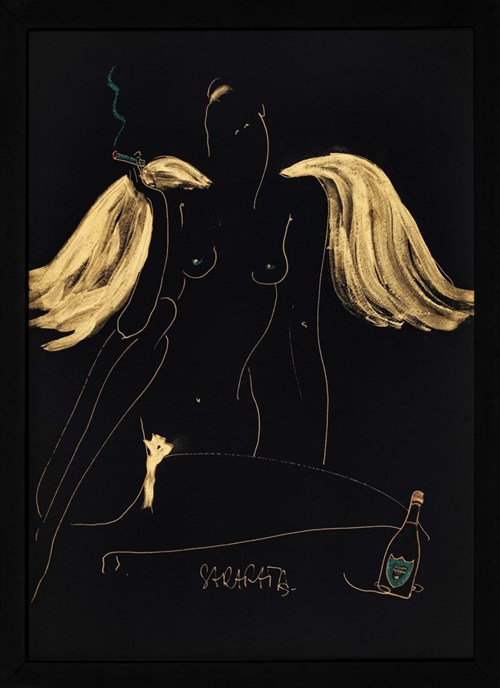 Obraz do salonu artysty Joanna Sarapata pod tytułem Kobieta w złocie z butelką