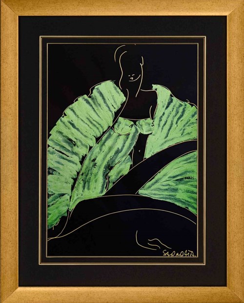 Living room painting by Joanna Sarapata titled Grande Ballerine (Green)