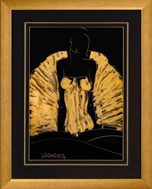 Living room painting by Joanna Sarapata titled Grande Ballerine (gold)