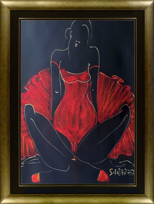 Living room painting by Joanna Sarapata titled Ballerina in Red Dress