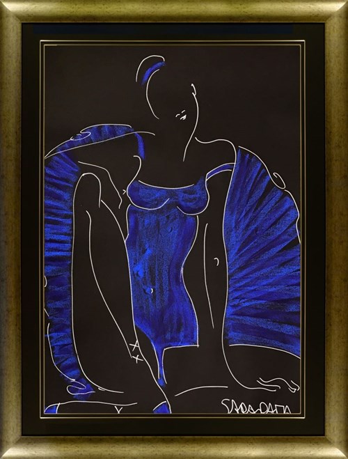 Living room painting by Joanna Sarapata titled Dancer in Blue Dress