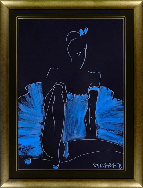 Living room painting by Joanna Sarapata titled Ballerina in Blue Dress