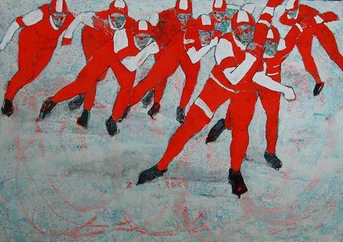 Living room painting by Monika Ślósarczyk titled SPEED SKATERS