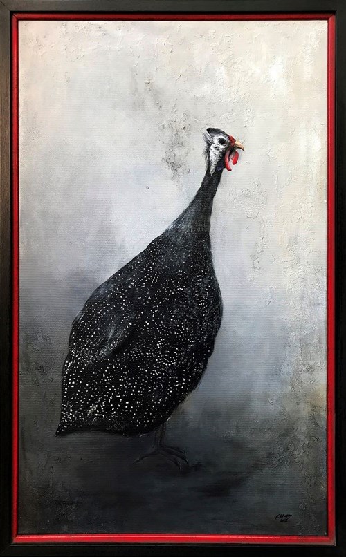 Living room painting by Klaudia Choma titled GUINEA FOWL