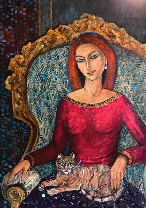 Living room painting by Krystyna Ruminkiewicz titled The Ginger With Cat