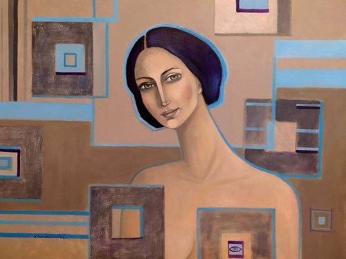 Living room painting by Krystyna Ruminkiewicz titled The One Geometrical