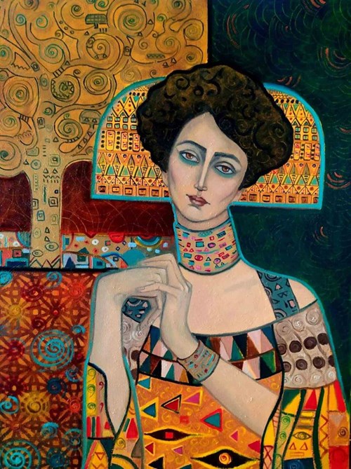 Living room painting by Krystyna Ruminkiewicz titled One who loves Mr. Klimt