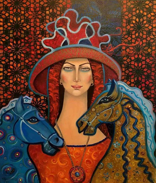 Living room painting by Krystyna Ruminkiewicz titled One with a horse and one with a blue one