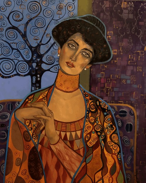 Living room painting by Krystyna Ruminkiewicz titled The golden lady