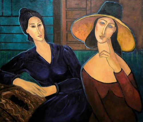 Living room painting by Krystyna Ruminkiewicz titled Two Muses by Modigliani