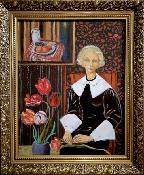 Living room painting by Krystyna Ruminkiewicz titled Dialogue with Kisling