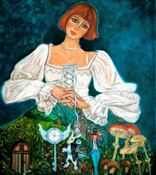 Living room painting by Krystyna Ruminkiewicz titled Alice in Wonderland