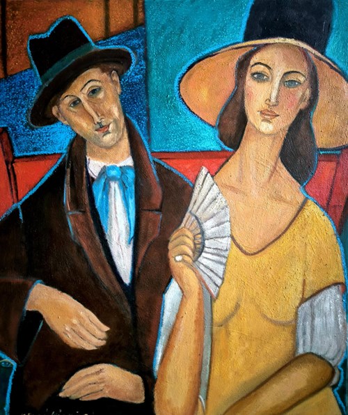 Living room painting by Krystyna Ruminkiewicz titled Dialogue with Amedeo