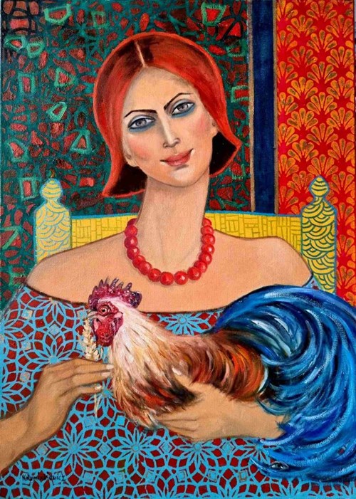 Living room painting by Krystyna Ruminkiewicz titled The One With a Chick