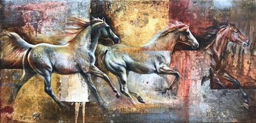 Living room painting by Kamila Karst titled GALLOP