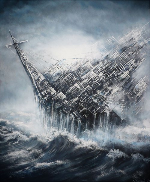 Living room painting by Andrzej Fronczak titled FLYING DUTCHMAN