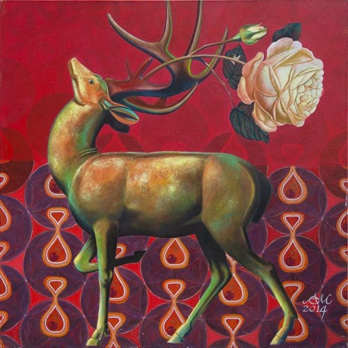 Living room painting by Anna Malinowska titled The Deer and the rose