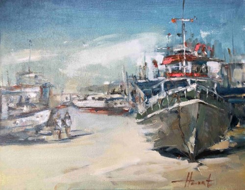 Obraz do salonu artysty Henadzy Havartsou pod tytułem Kutry na plaży