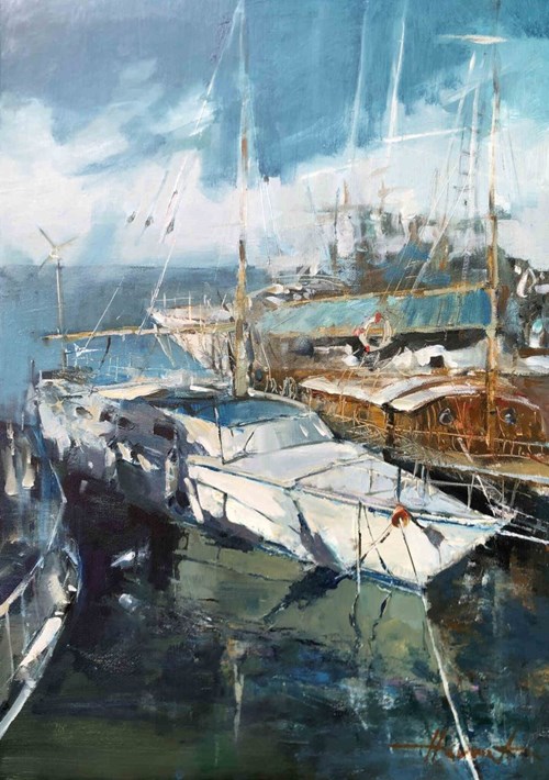 Living room painting by Henadzy Havartsou titled After the Cruise
