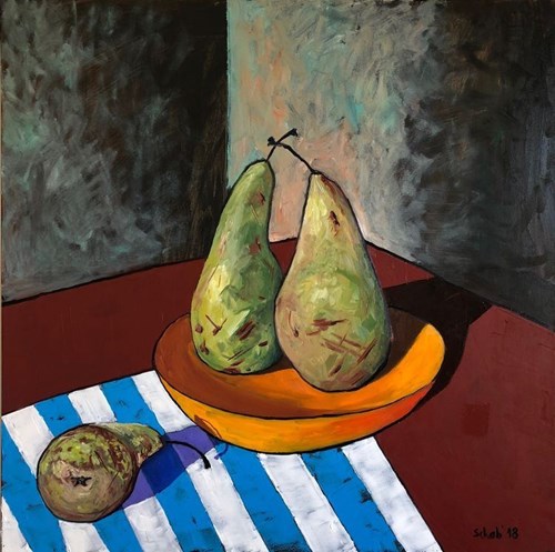 Living room painting by David Schab titled STILL LIFE WITH PEARS