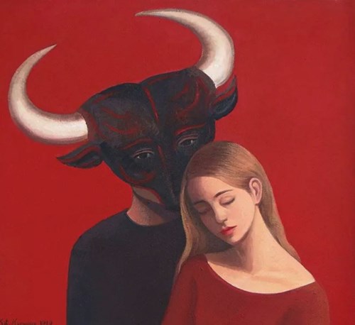 Living room painting by Katarzyna Karpowicz titled My Minotaur