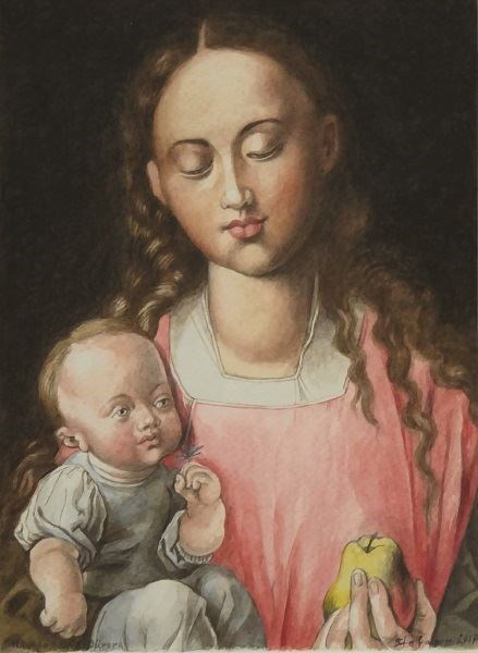 Living room painting by Piotr Stefanow titled Madonna with a child (based on Durer)