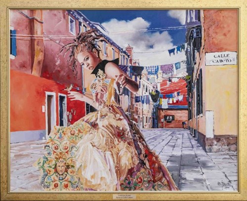 Living room painting by Dariusz Żejmo titled Sposa in Calle Caboto