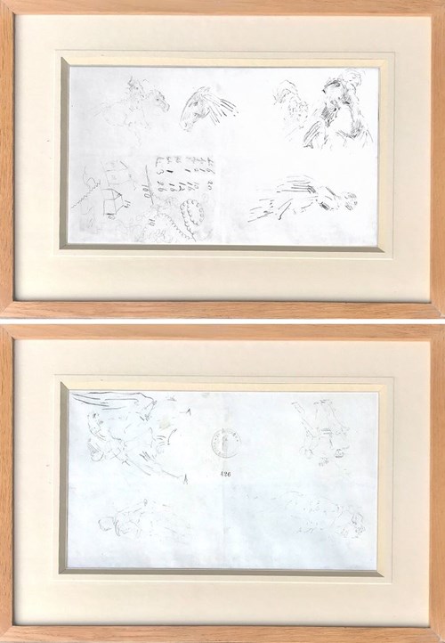 Obraz do salonu artysty Jacek Malczewski pod tytułem Szkice postaci, koni, zapiski (praca dwustronna)