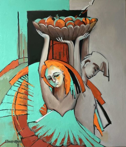 Living room painting by Elżbieta Boukourbane titled Statue of Confidence