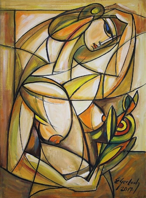 Living room painting by Eugeniusz Gerlach titled Nude with a twit