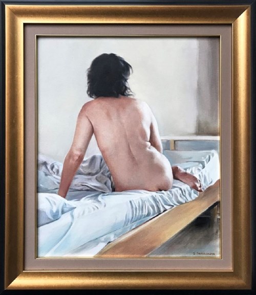 Living room painting by Jan Dubrowin titled Nude in Artist's Studio