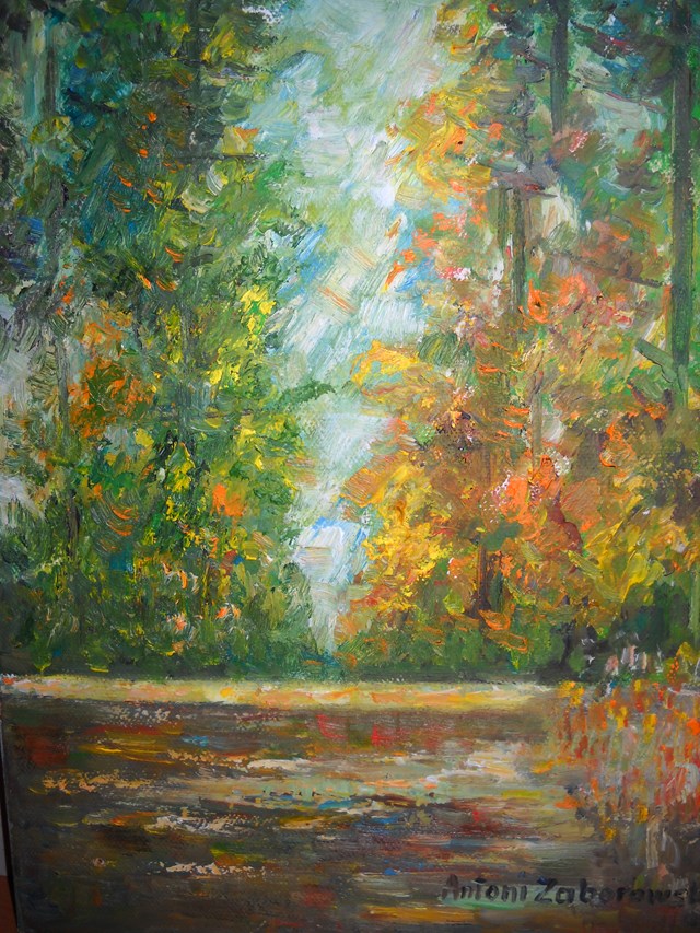 Living room painting by Antoni Zaborowski titled  Forest in autumn III