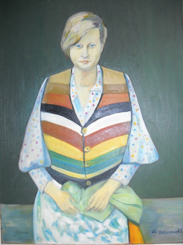 Living room painting by Antoni Zaborowski titled  Female figure in Kashubian costume 2