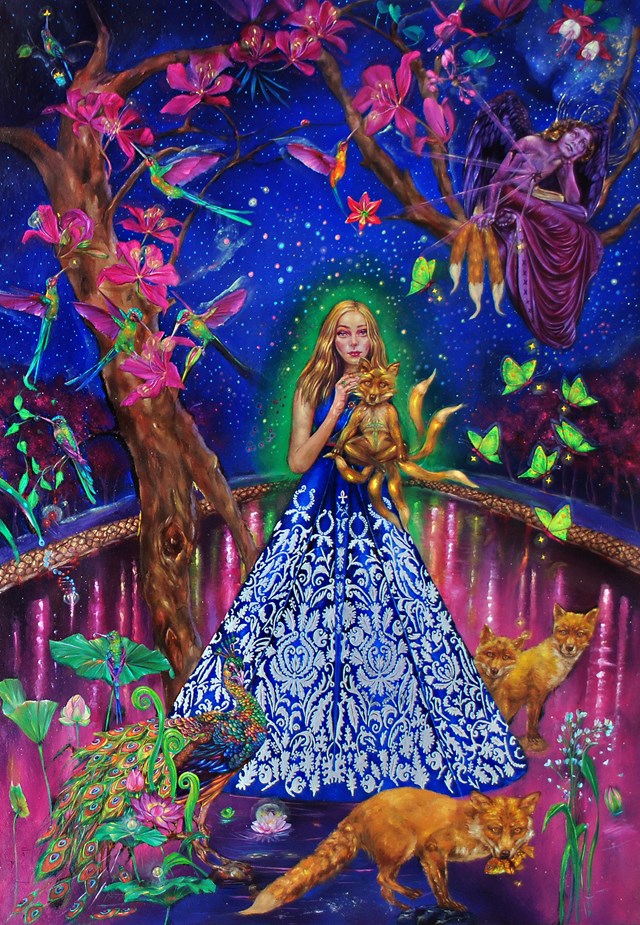 Living room painting by Malgorzata Niegel titled KITSUNE Starry Night