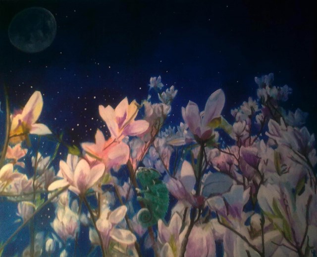 Living room painting by Barbara Lis titled  Magnolias