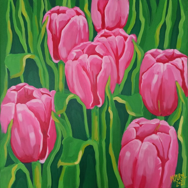 Living room painting by Magdalena Purol titled Tulips Field  02