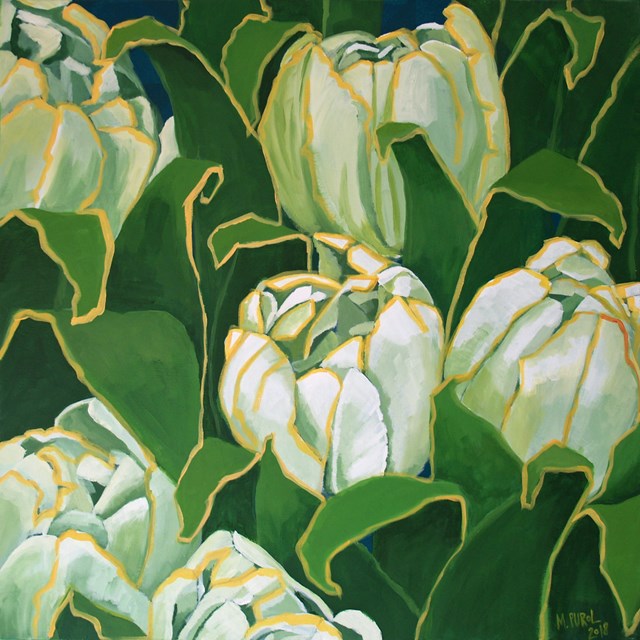 Living room painting by Magdalena Purol titled  TULIPS WHITE