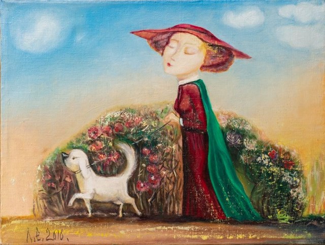Obraz do salonu artysty Lena Lesoklińska pod tytułem Dama z pieskiem