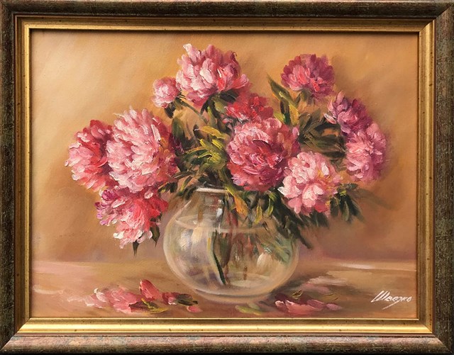 Living room painting by J.W. Szwedko titled Flower arrangements in a vase