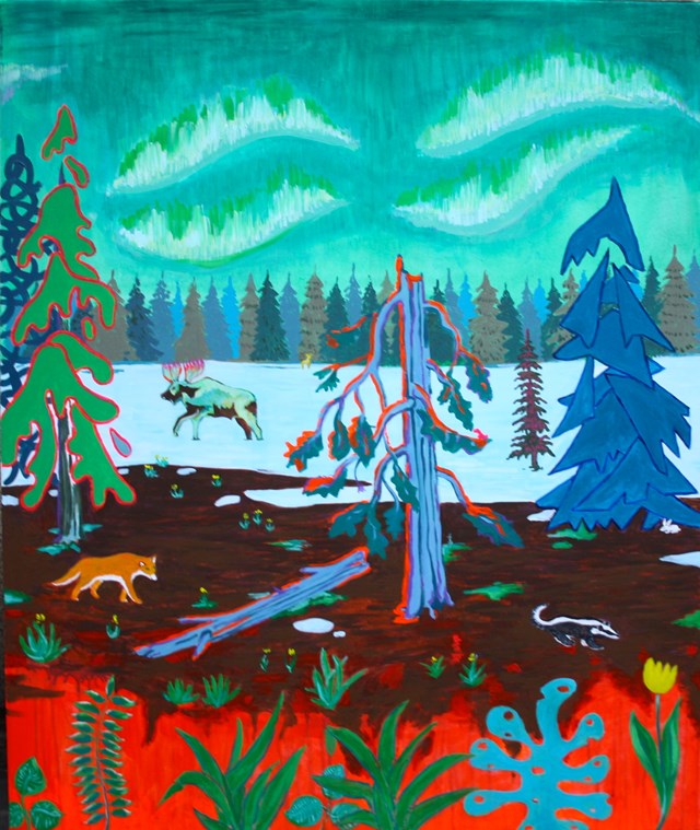 Living room painting by Mariusz Drabarek titled Aurora borealis