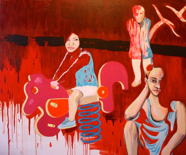 Living room painting by Mariusz Drabarek titled ''Playground''