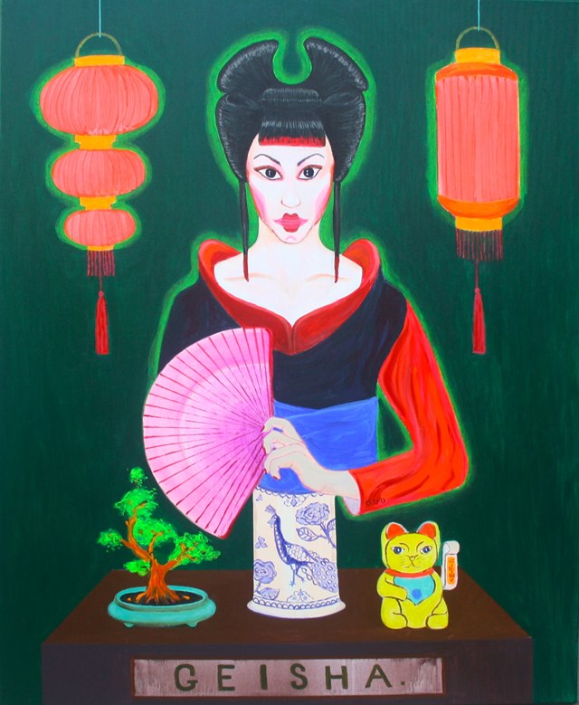 Living room painting by Mariusz Drabarek titled ''Geisha'' 