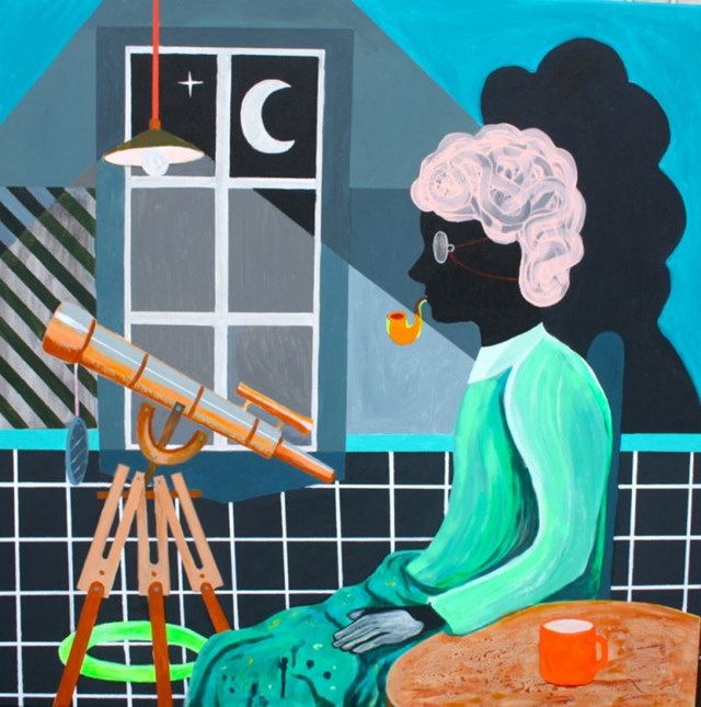 Living room painting by Mariusz Drabarek titled Astrologer
