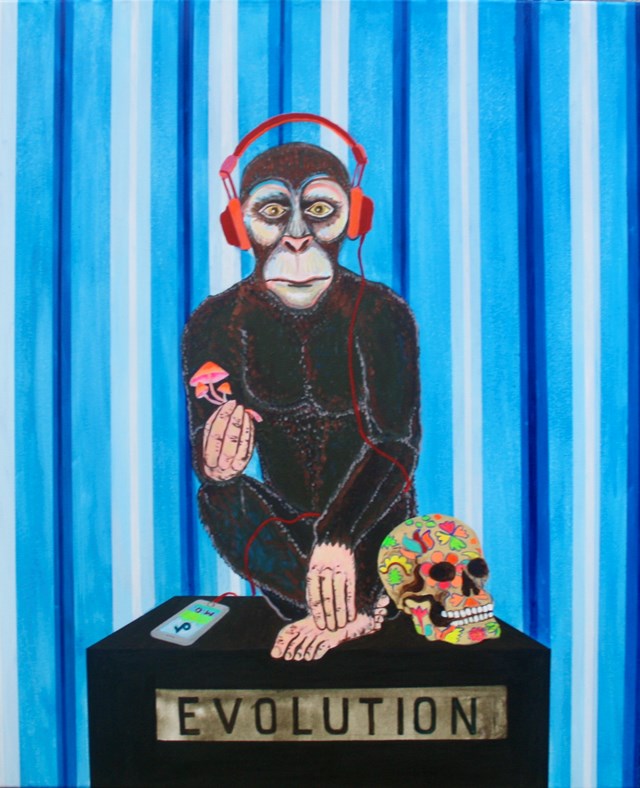 Living room painting by Mariusz Drabarek titled ''Evolution''