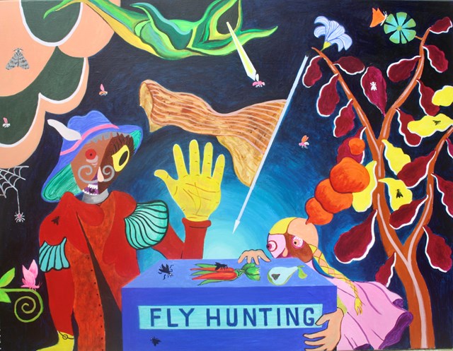 Living room painting by Mariusz Drabarek titled ''Fly hunting''