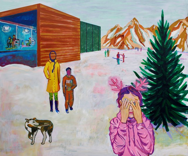 Living room painting by Mariusz Drabarek titled ''Fun in the snow''
