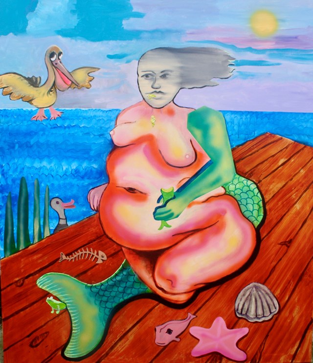 Living room painting by Mariusz Drabarek titled ''Mermaid's breakfast''.