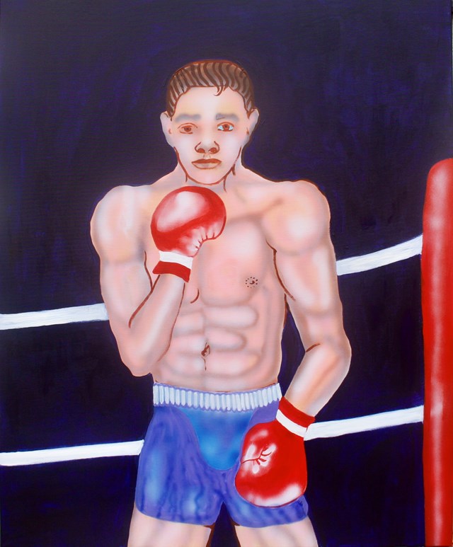 Living room painting by Mariusz Drabarek titled ''Boxer'' 